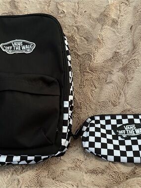 Vans Black & White Checkerboard Backpack with Matching Pouch